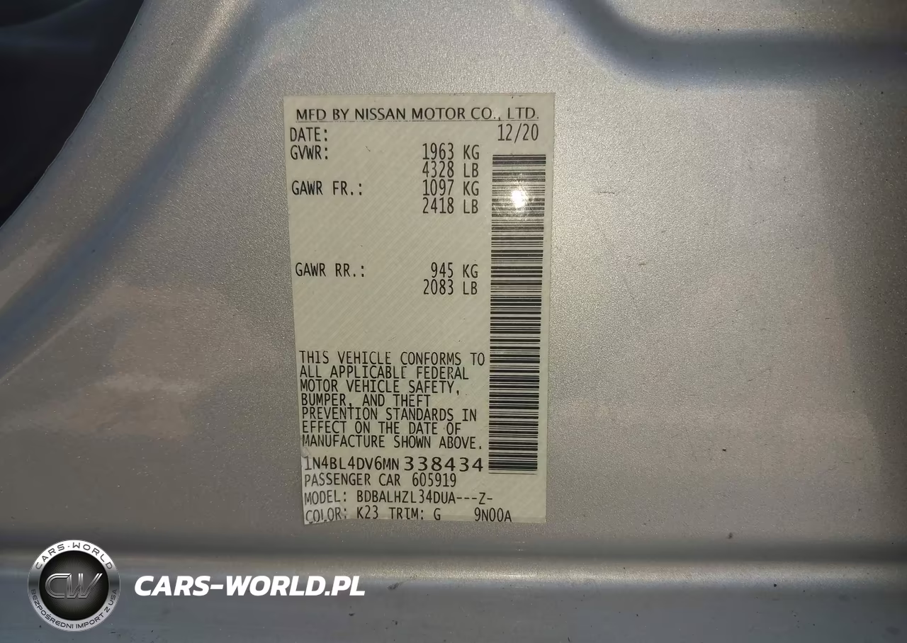 2021 Nissan Altima Sv VIN:1N4BL4DV6MN338434 - 9