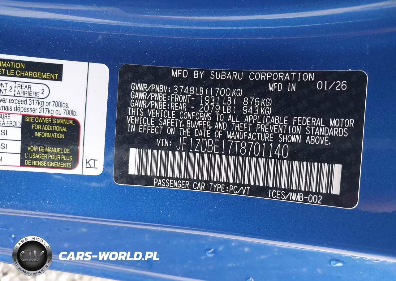 2026 Subaru Brz Limited VIN:JF1ZDBE17T8701140 - 9
