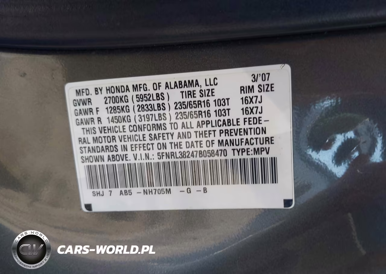 2007 Honda Odyssey Lx VIN:5FNRL38247B058470 - 9
