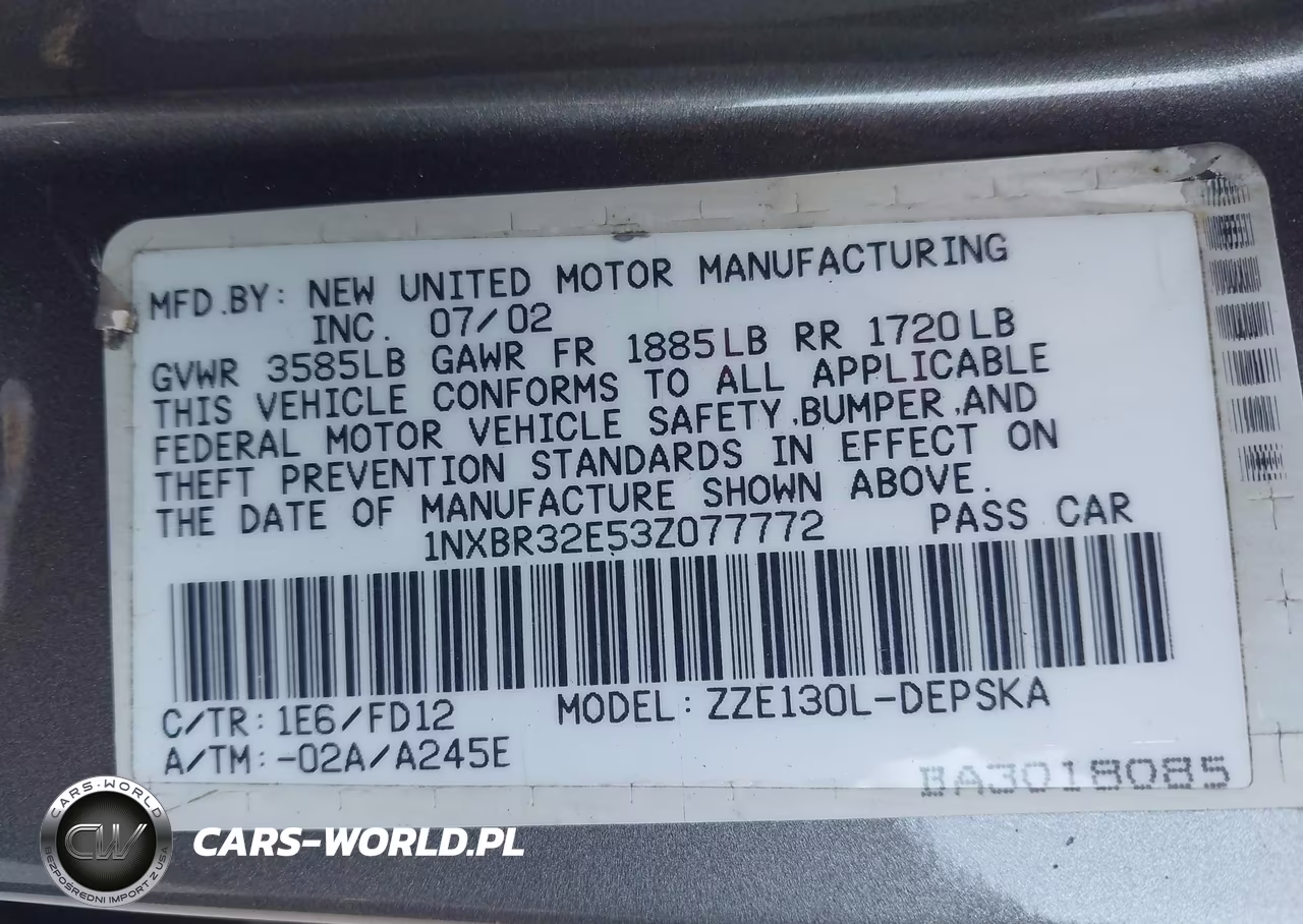 2003 Toyota Corolla S VIN:1NXBR32E53Z077772 - 9