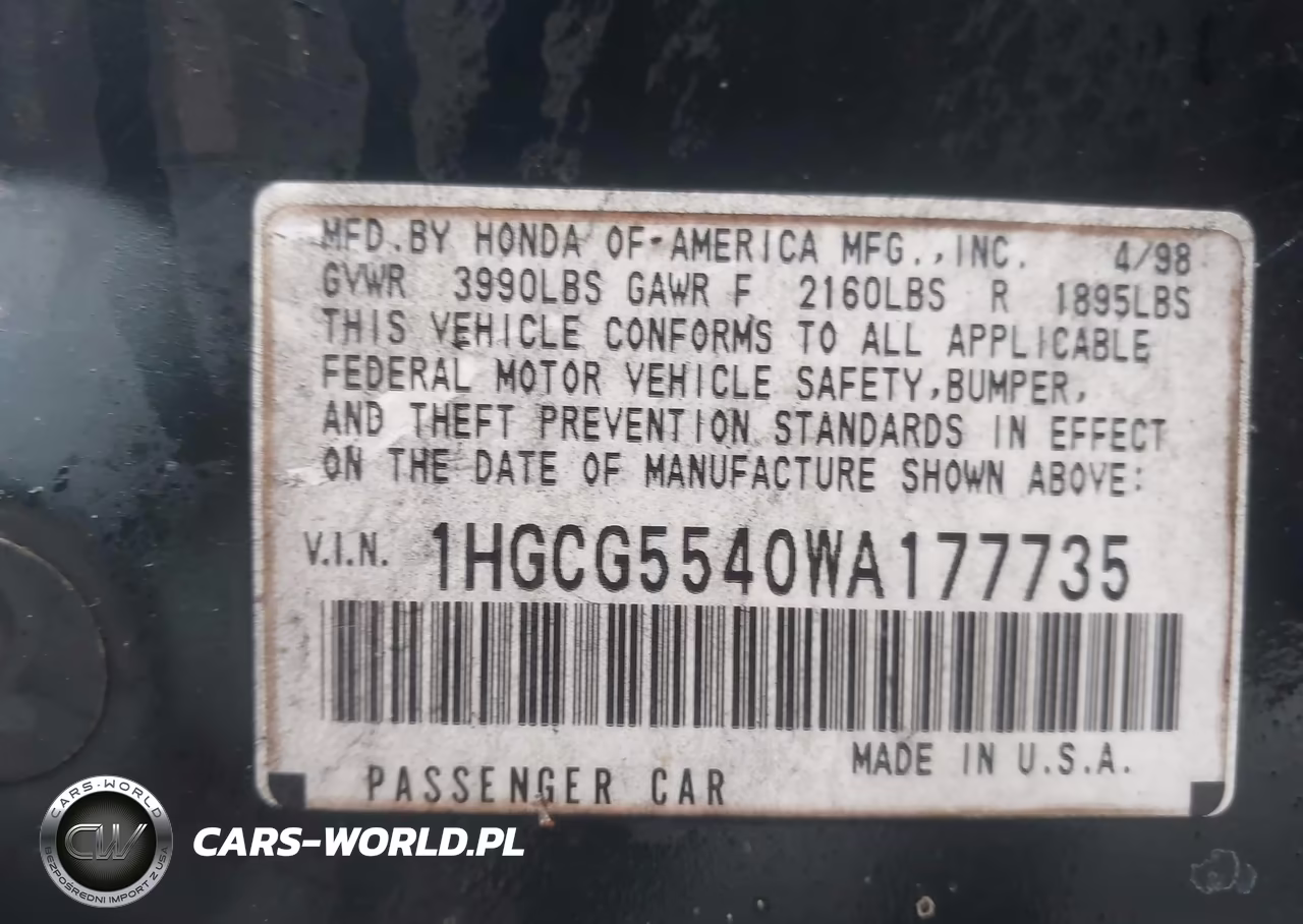 1998 Honda Accord Lx VIN:1HGCG5540WA177735 - 9