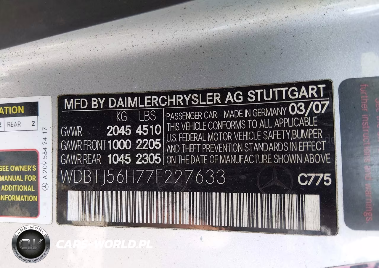 2007 Mercedes-Benz Clk 350 VIN:WDBTJ56H77F227633 - 9