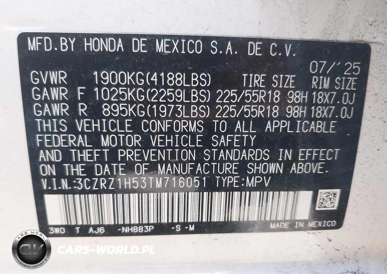 2026 Honda Hr-V 2Wd Sport VIN:3CZRZ1H53TM716051 - 9