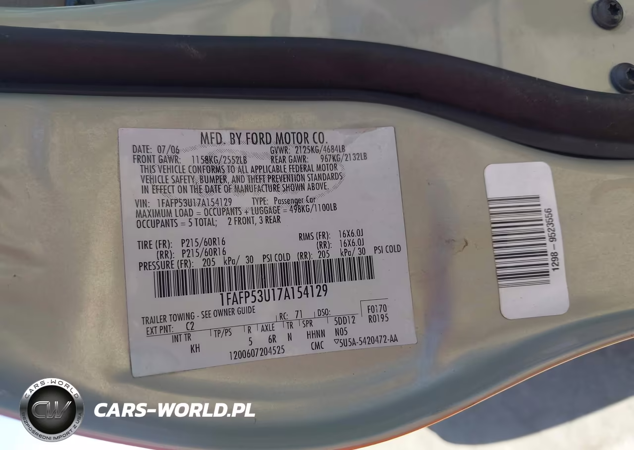 2007 Ford Taurus Se VIN:1FAFP53U17A154129 - 9