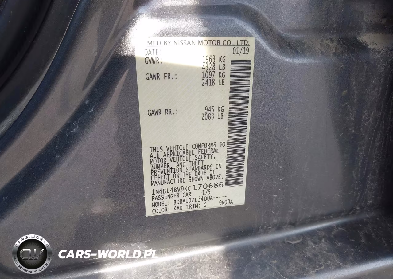 2019 Nissan Altima 2.5 S VIN:1N4BL4BV9KC170686 - 9