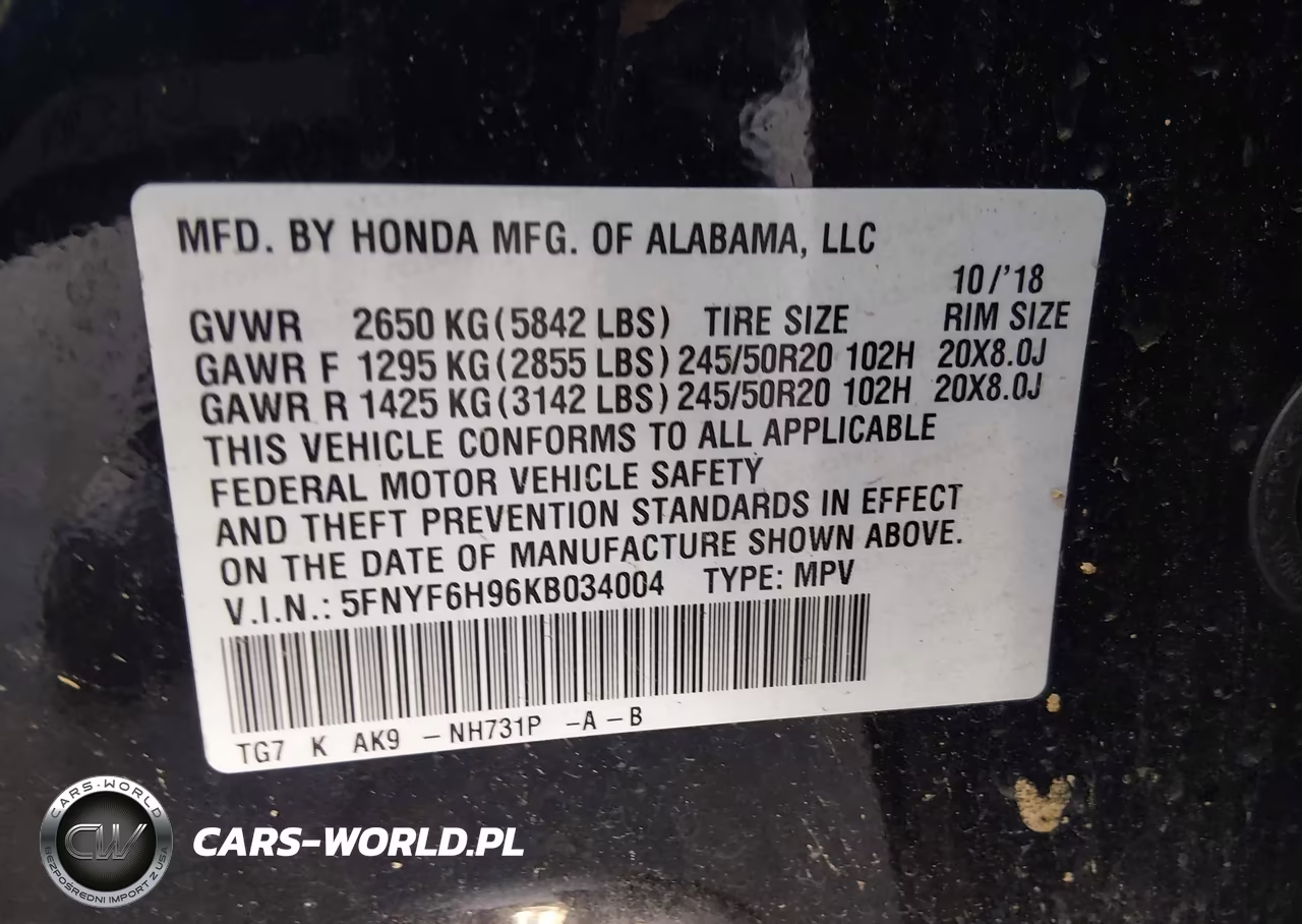 2019 Honda Pilot Touring VIN:5FNYF6H96KB034004 - 9