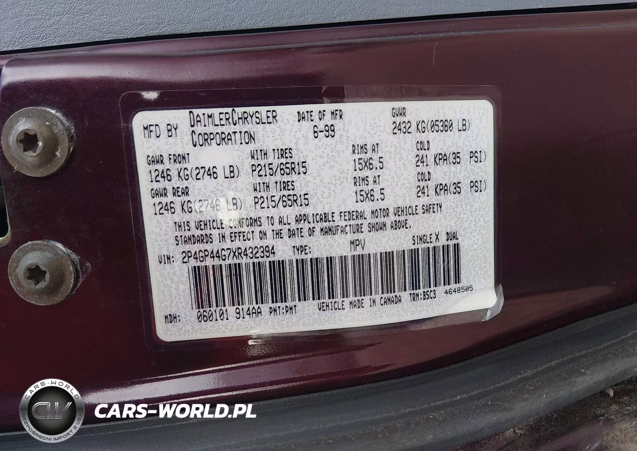 1999 Plymouth Grand Voyager Se VIN:2P4GP44G7XR432394 - 9