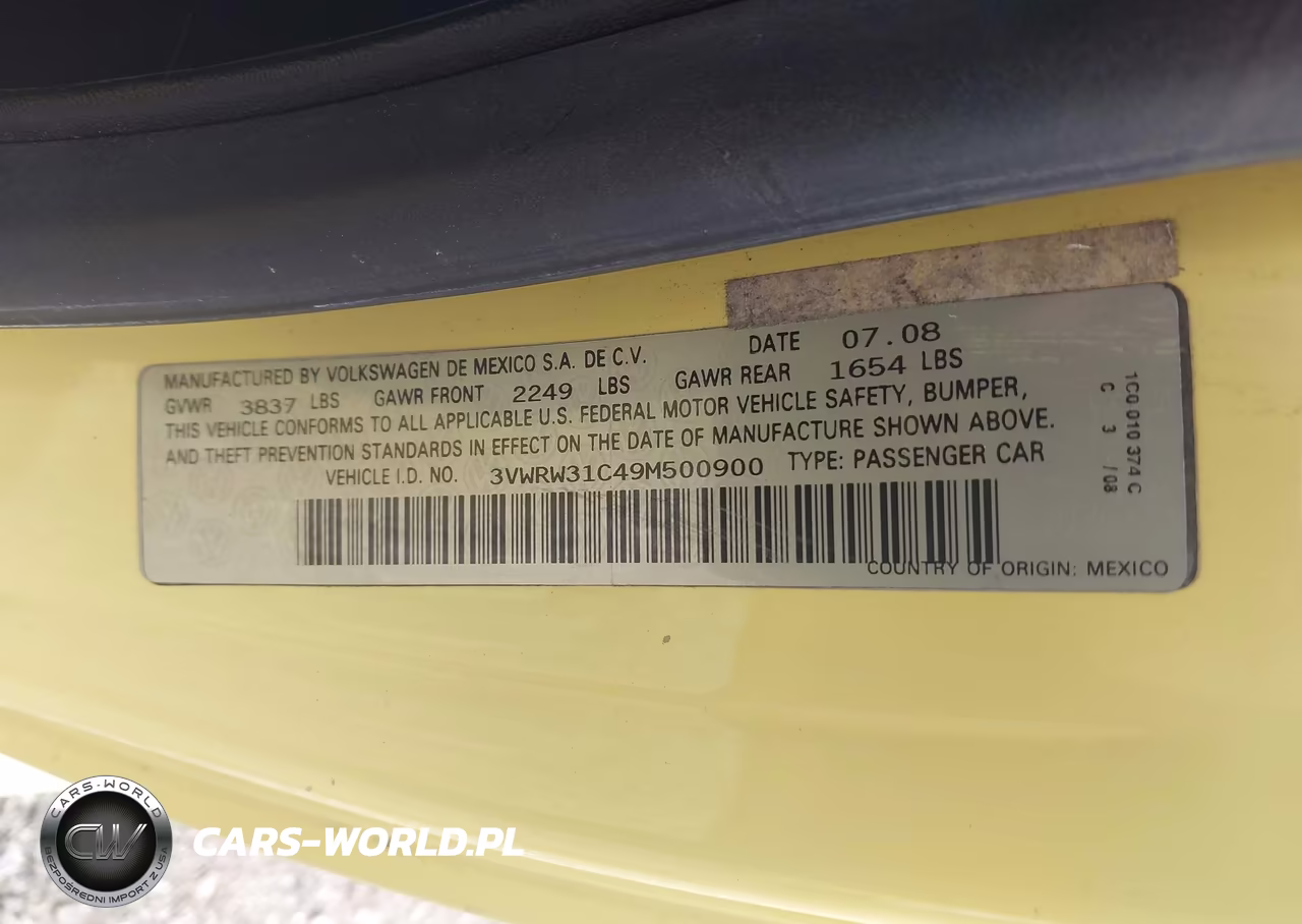 2009 Volkswagen New Beetle 2.5L VIN:3VWRW31C49M500900 - 9
