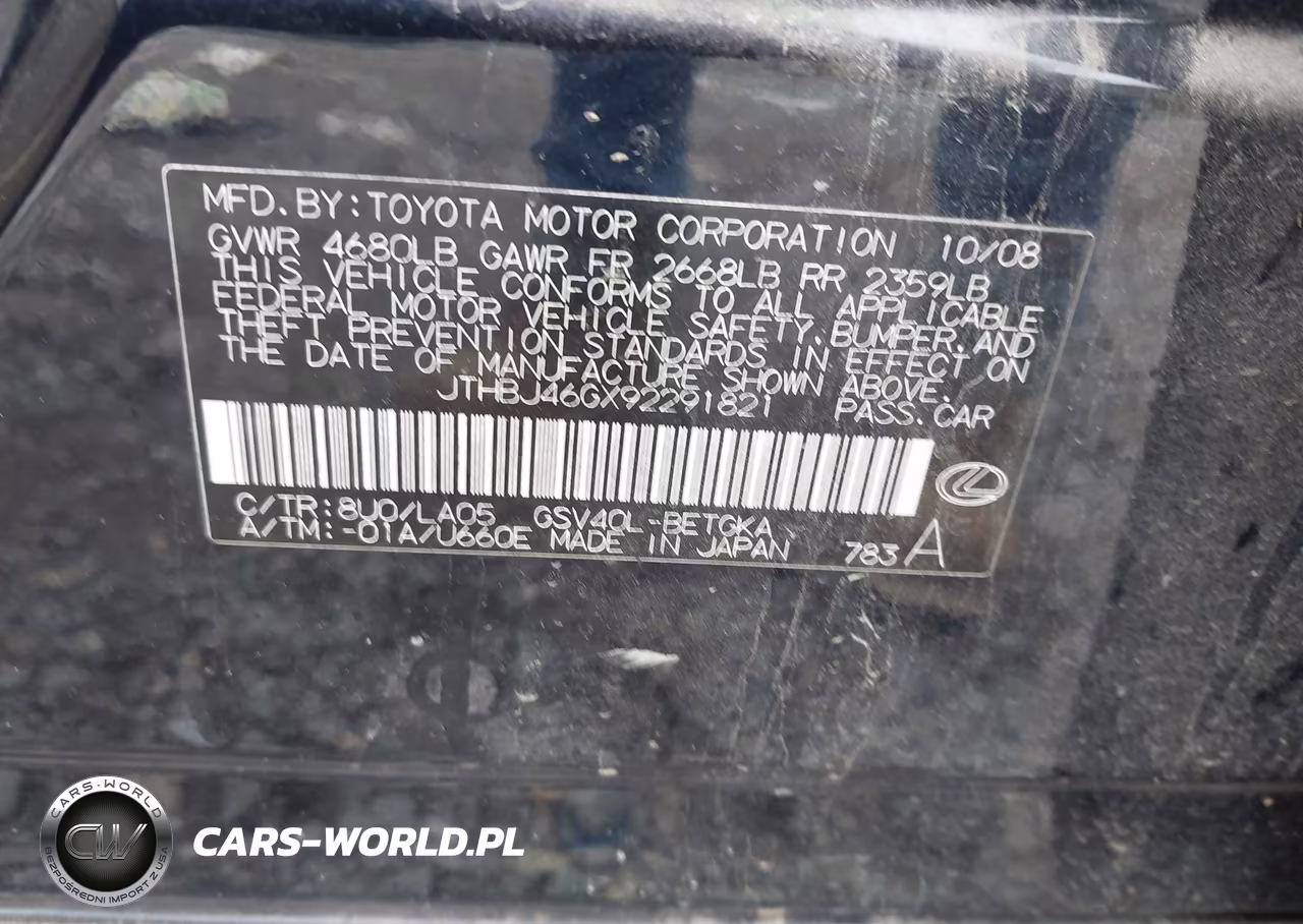 2009 Lexus Es 350 VIN:JTHBJ46GX92291821 - 9