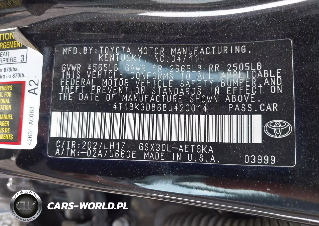 2011 Toyota Avalon VIN:4T1BK3DB6BU420014 - 9