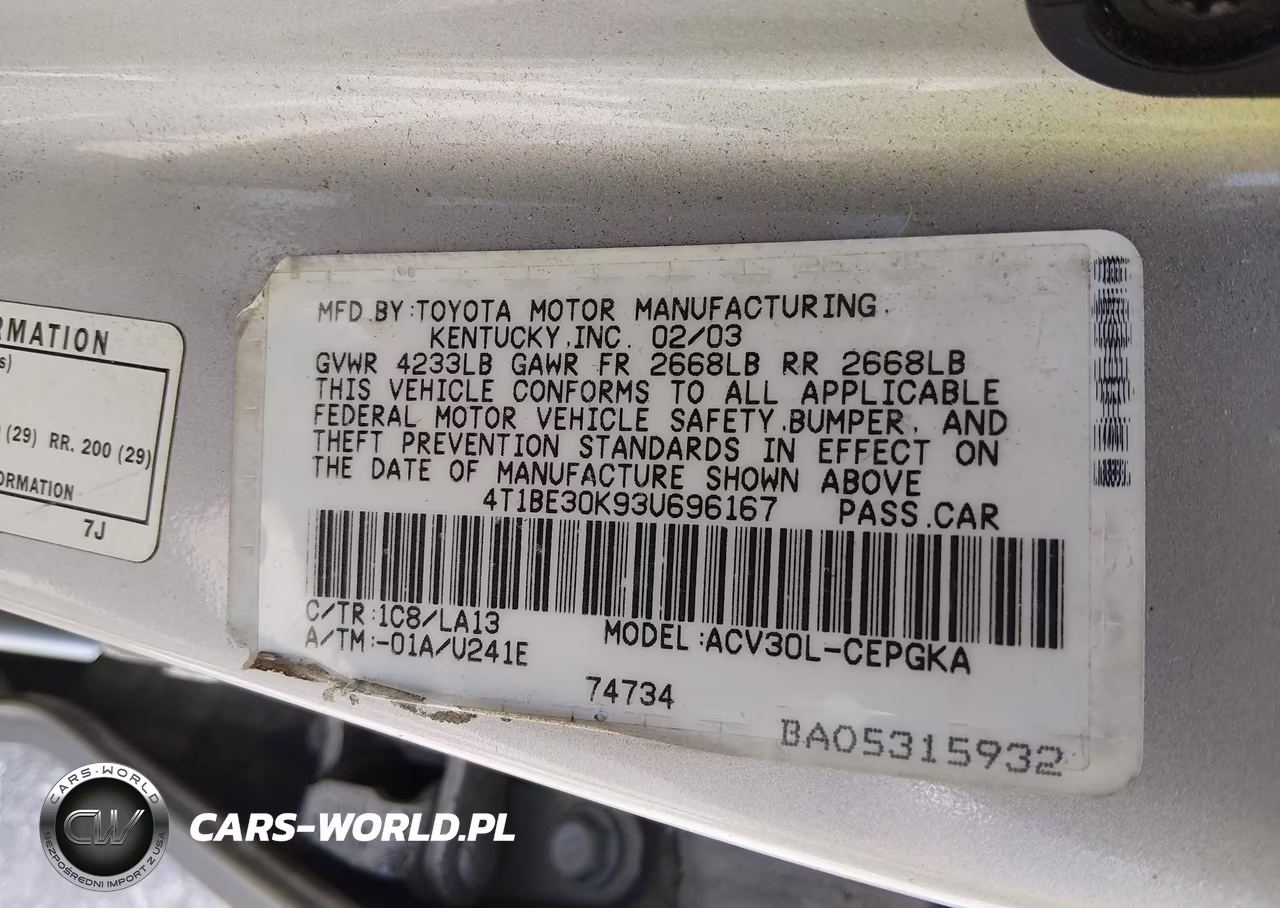 2003 Toyota Camry Xle VIN:4T1BE30K93U696167 - 9
