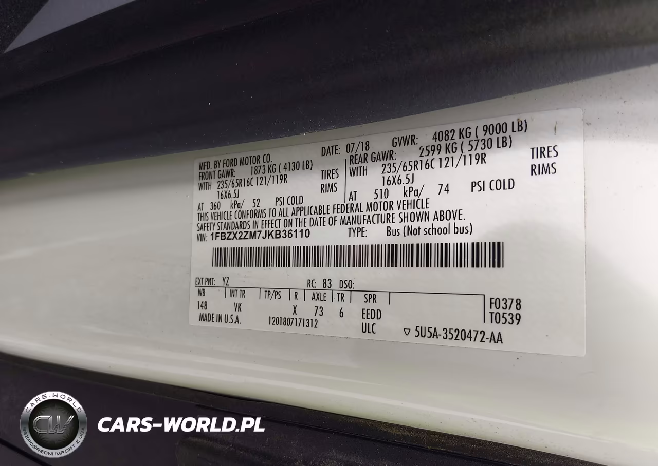 2018 Ford Transit-350 Xl VIN:1FBZX2ZM7JKB36110 - 9