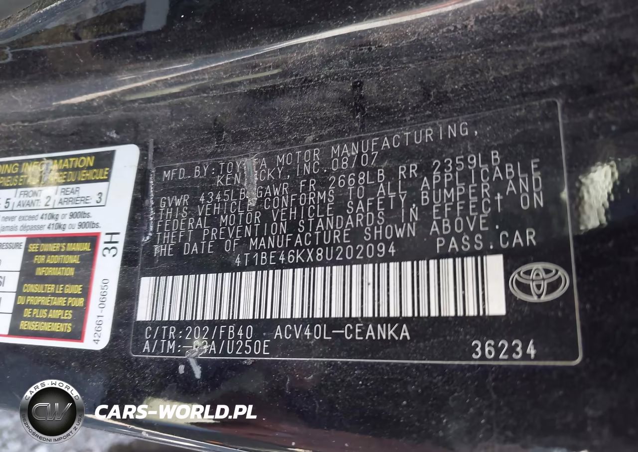 2008 Toyota Camry Le VIN:4T1BE46KX8U202094 - 9
