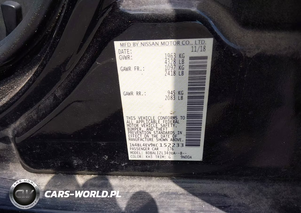 2019 Nissan Altima 2.5 Sl VIN:1N4BL4EV9KC152233 - 9