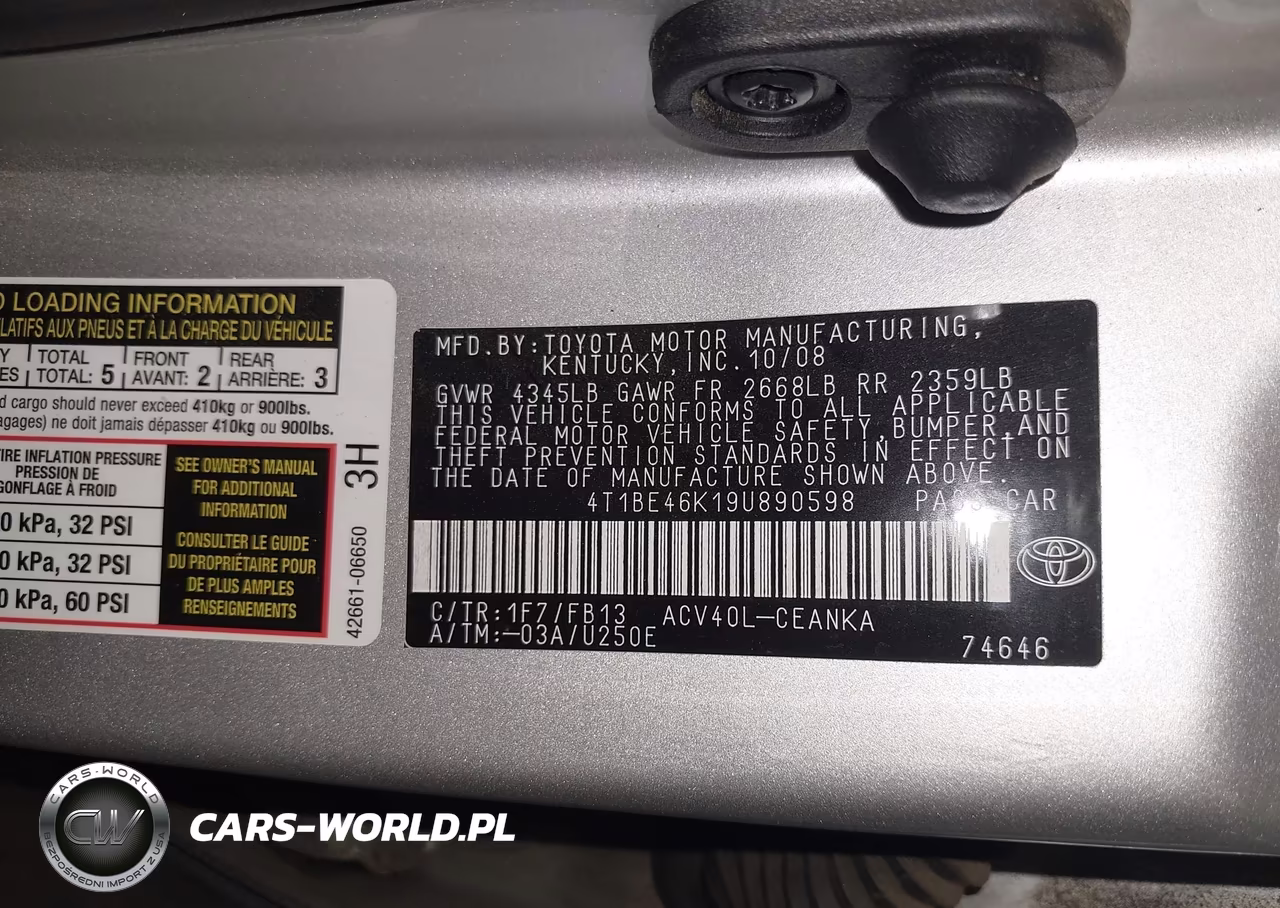 2009 Toyota Camry VIN:4T1BE46K19U890598 - 9