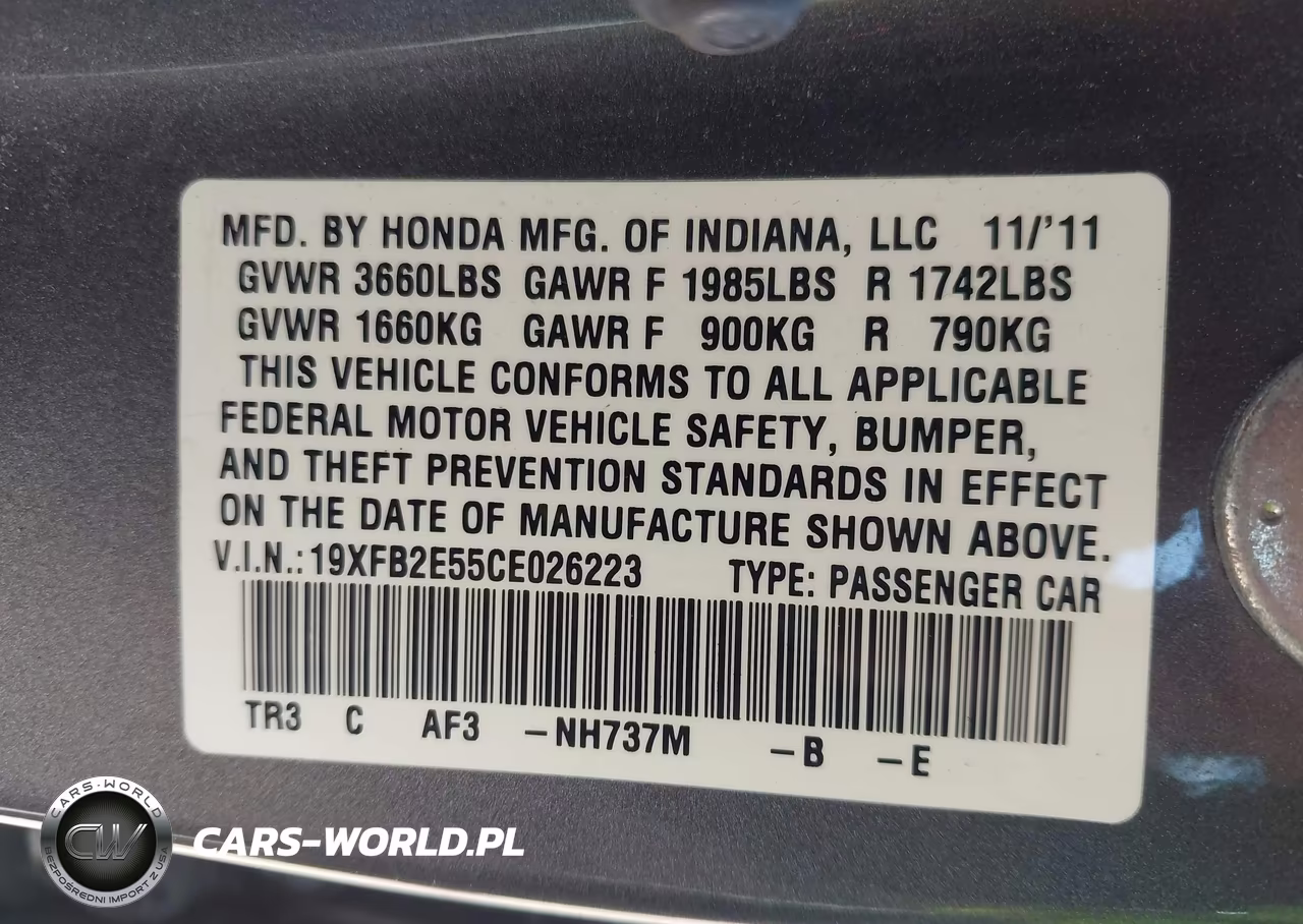 2012 Honda Civic Lx VIN:19XFB2E55CE026223 - 8