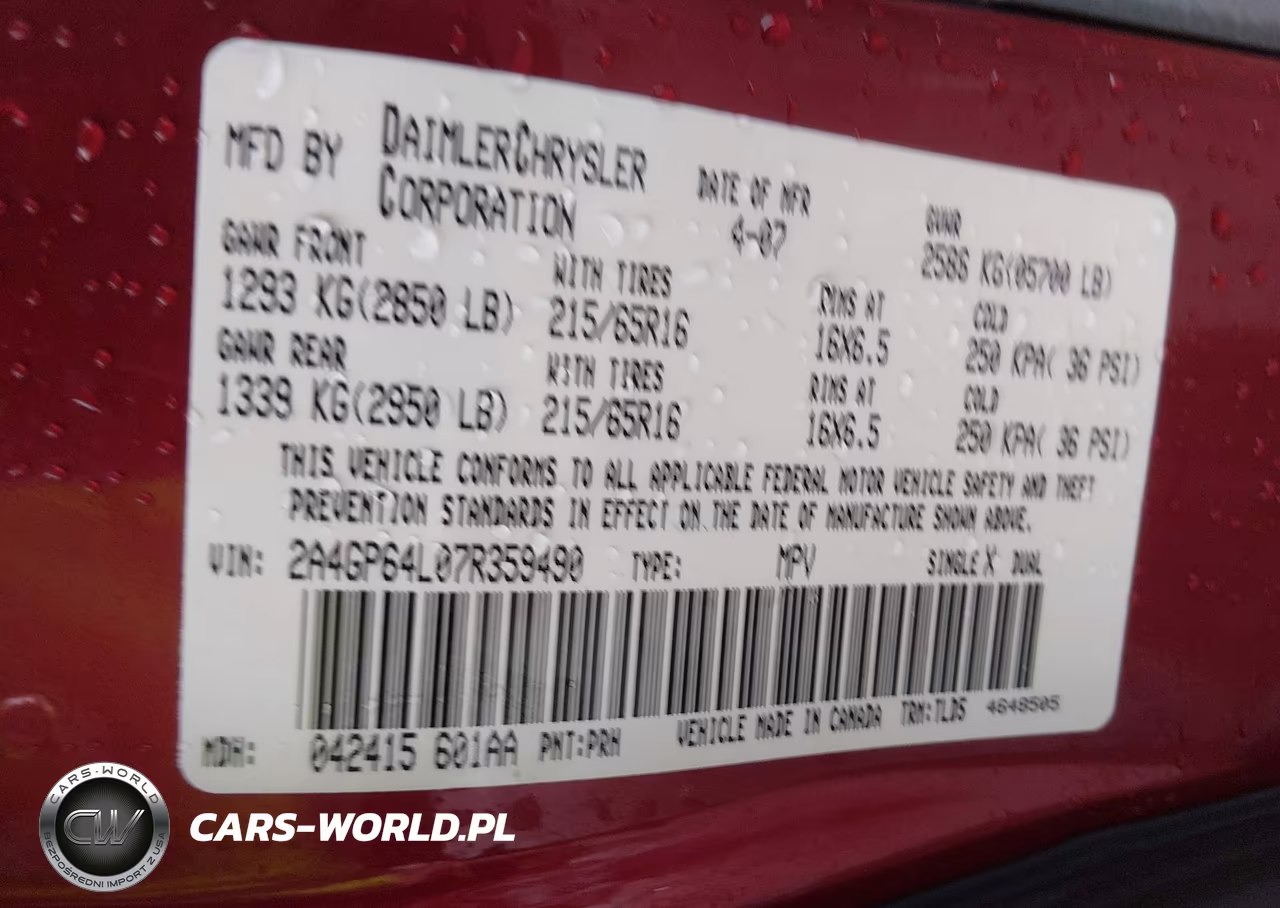 2007 Chrysler Town & Country Limited VIN:2A4GP64L07R359490 - 9
