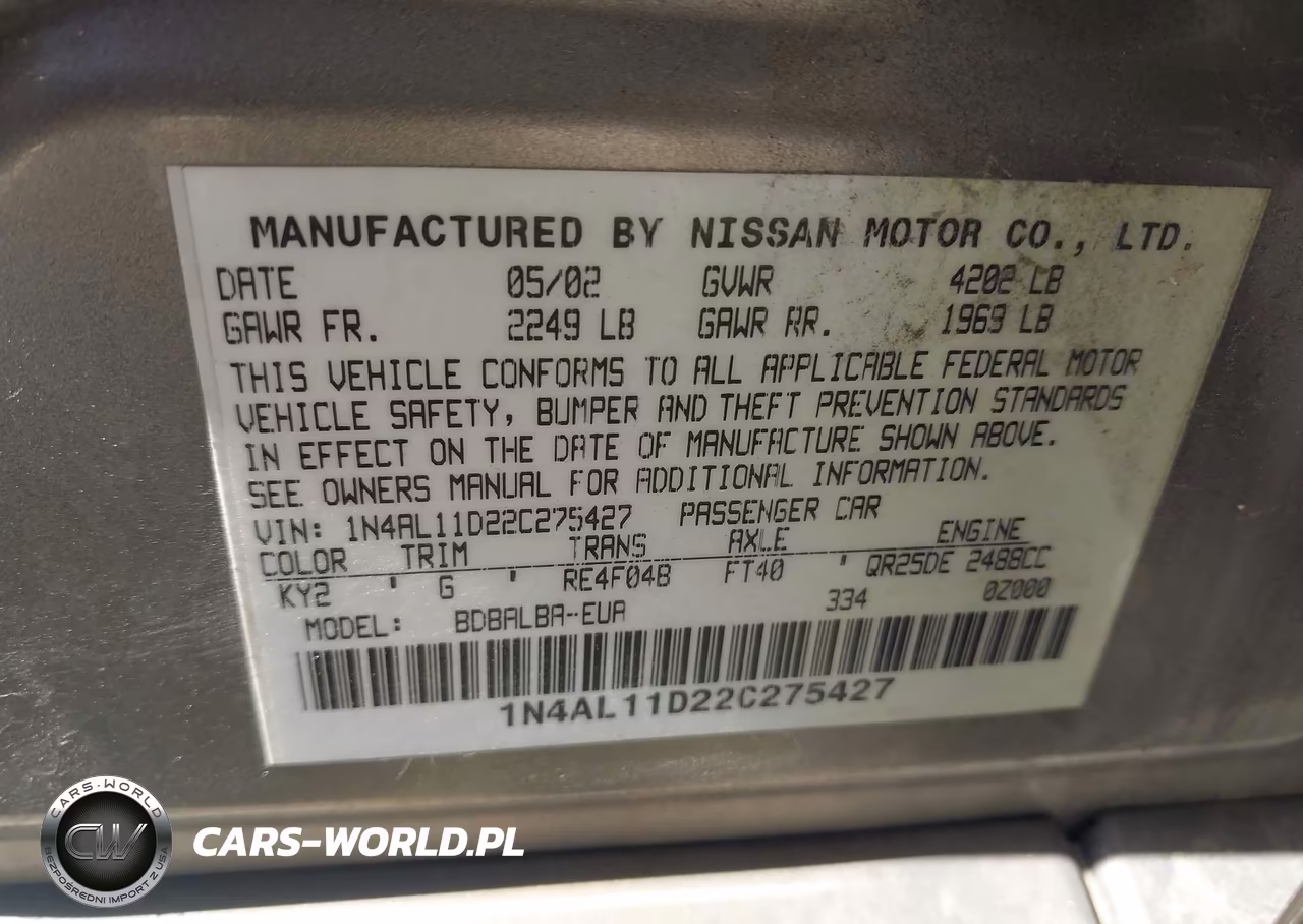 2002 Nissan Altima S-Sl VIN:1N4AL11D22C275427 - 9