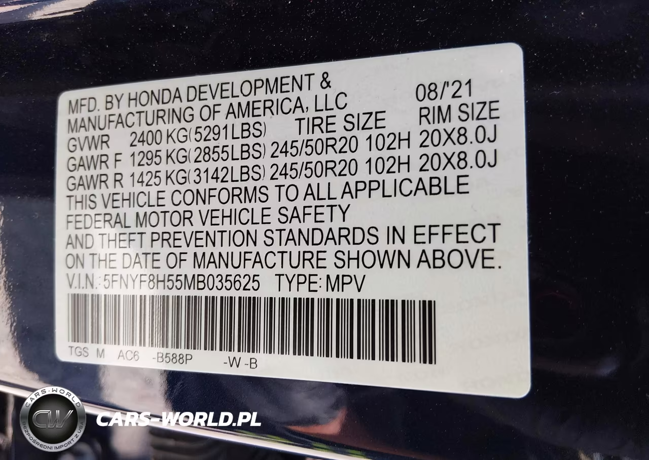 2021 Honda Passport Awd Ex-L VIN:5FNYF8H55MB035625 - 9