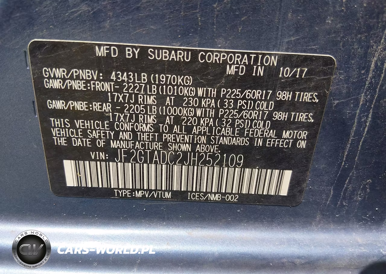 2018 Subaru Crosstrek 2.0I Premium VIN:JF2GTADC2JH252109 - 9