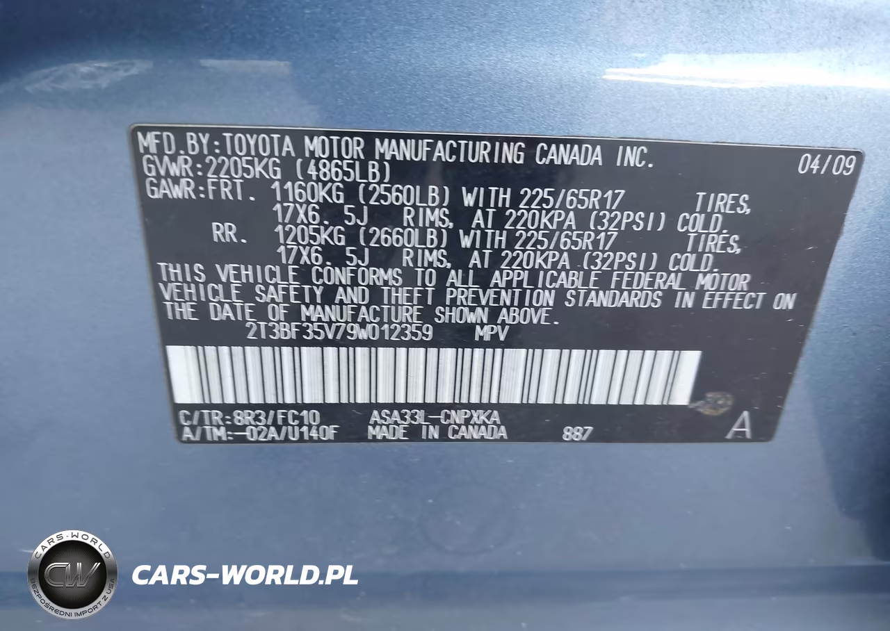 2009 Toyota Rav4 VIN:2T3BF35V79W012359 - 9