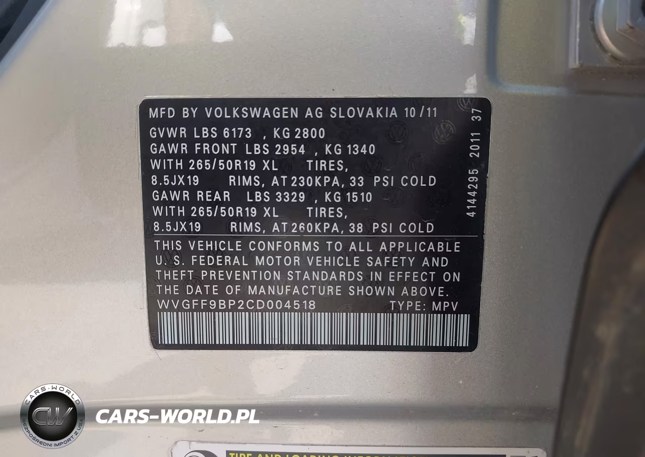 2012 Volkswagen Touareg Vr6 Lux VIN:WVGFF9BP2CD004518 - 9