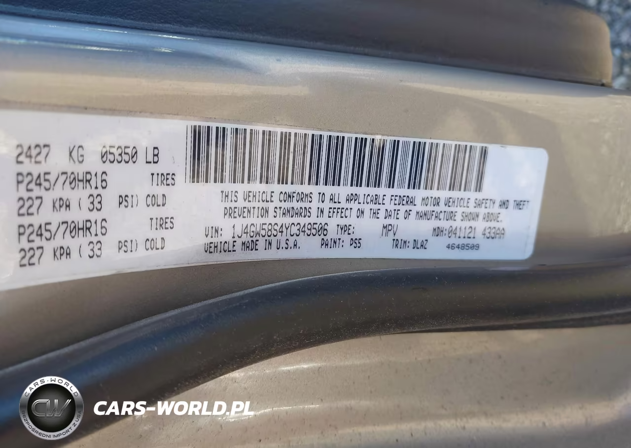 2000 Jeep Grand Cherokee Limited VIN:1J4GW58S4YC349506 - 9
