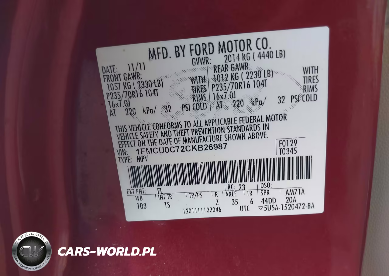 2012 Ford Escape Xls VIN:1FMCU0C72CKB26987 - 9