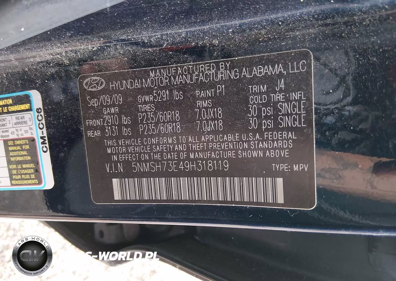 2009 Hyundai Santa Fe Se VIN:5NMSH73E49H318119 - 9