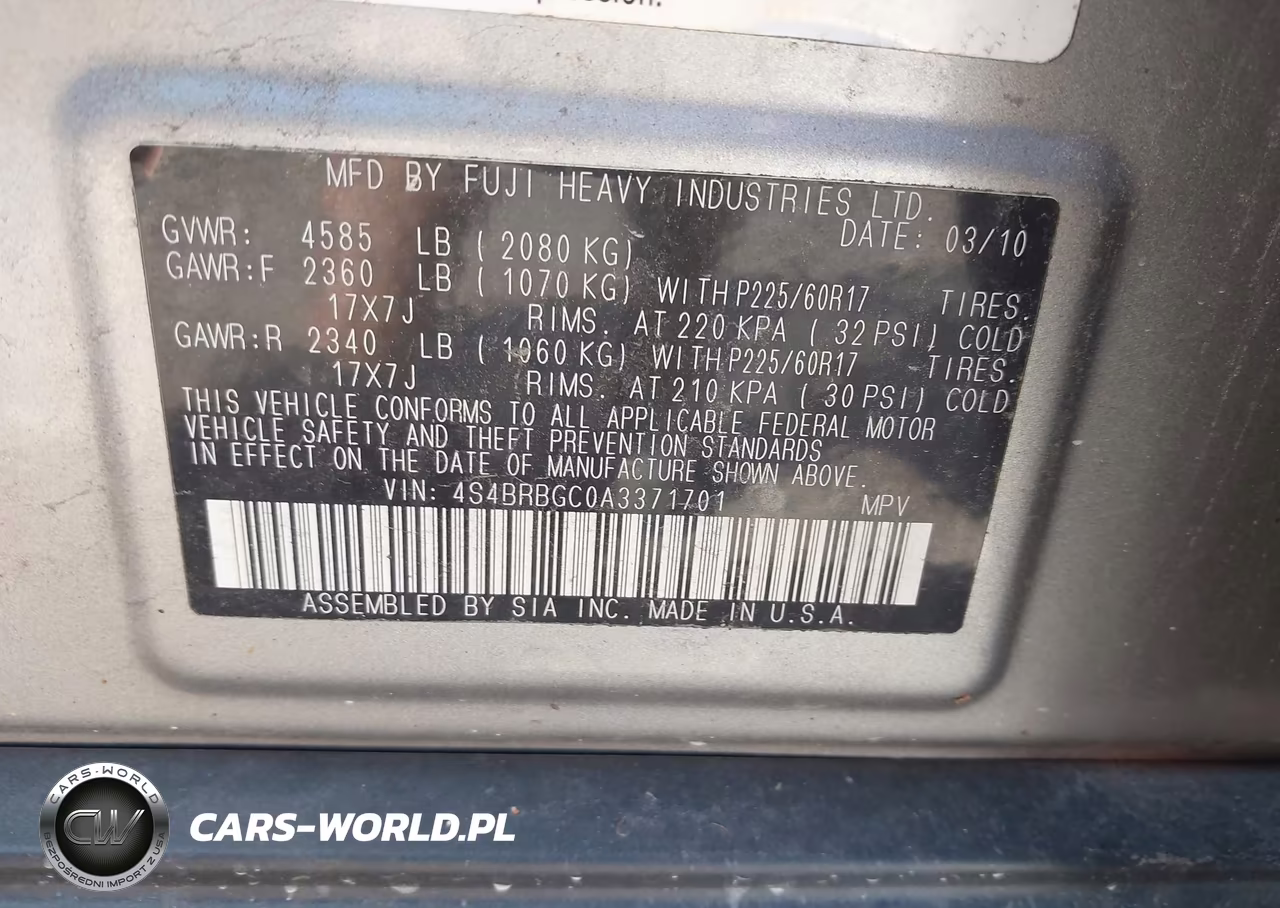 2010 Subaru Outback 2.5I Premium VIN:4S4BRBGC0A3371701 - 9