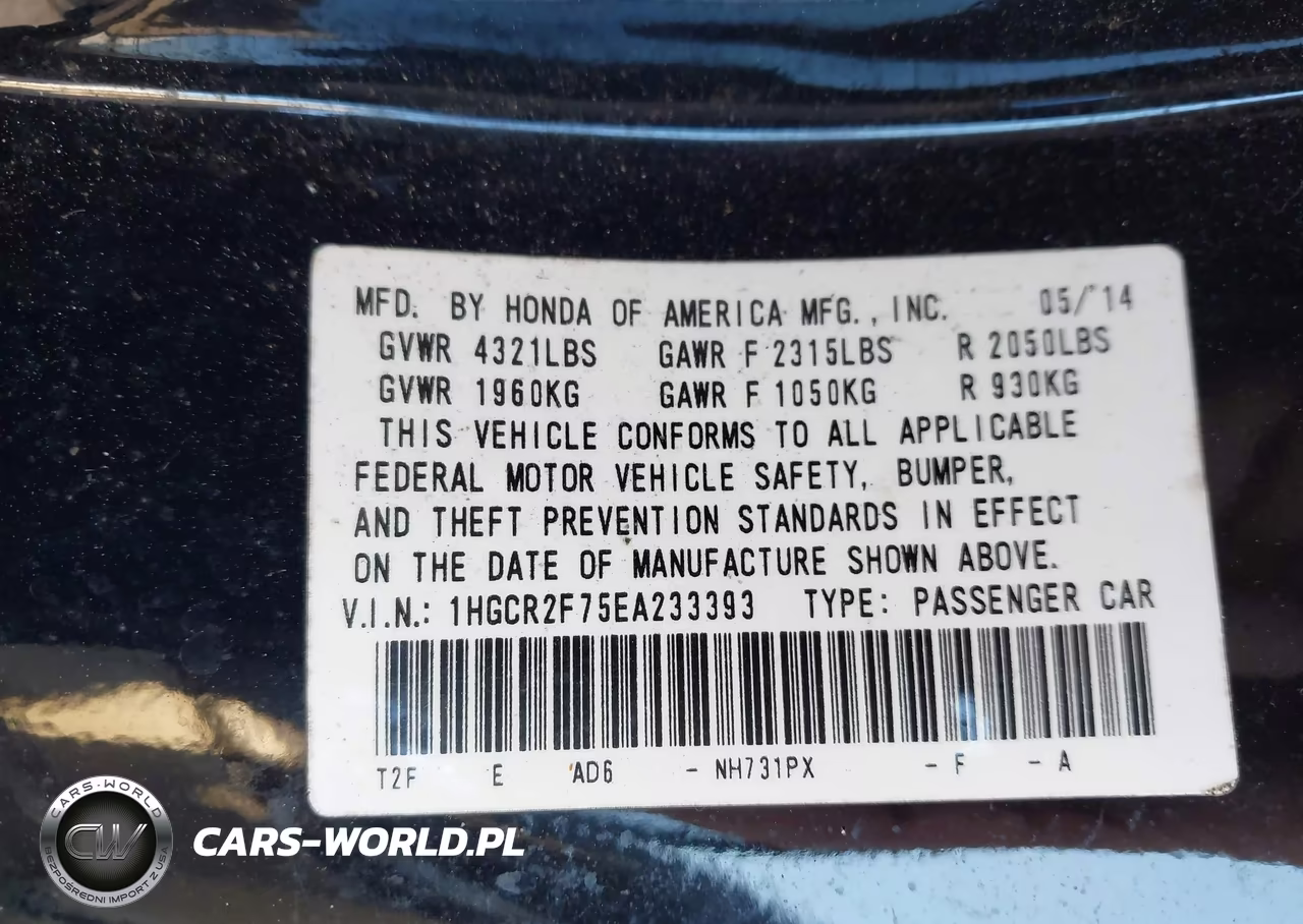 2014 Honda Accord Ex VIN:1HGCR2F75EA233393 - 9