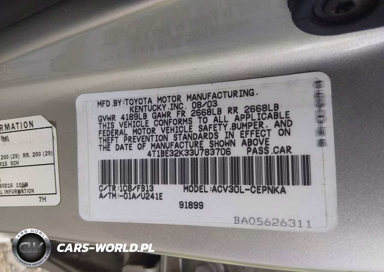 2003 Toyota Camry Le VIN:4T1BE32K33U783706 - 9