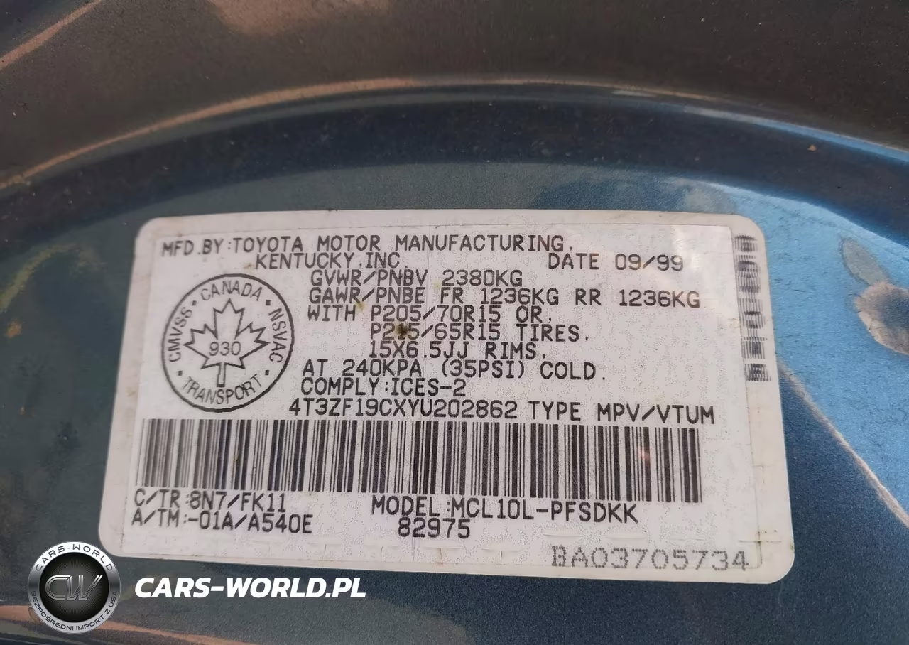 2000 Toyota Sienna Ce VIN:4T3ZF19CXYU202862 - 9