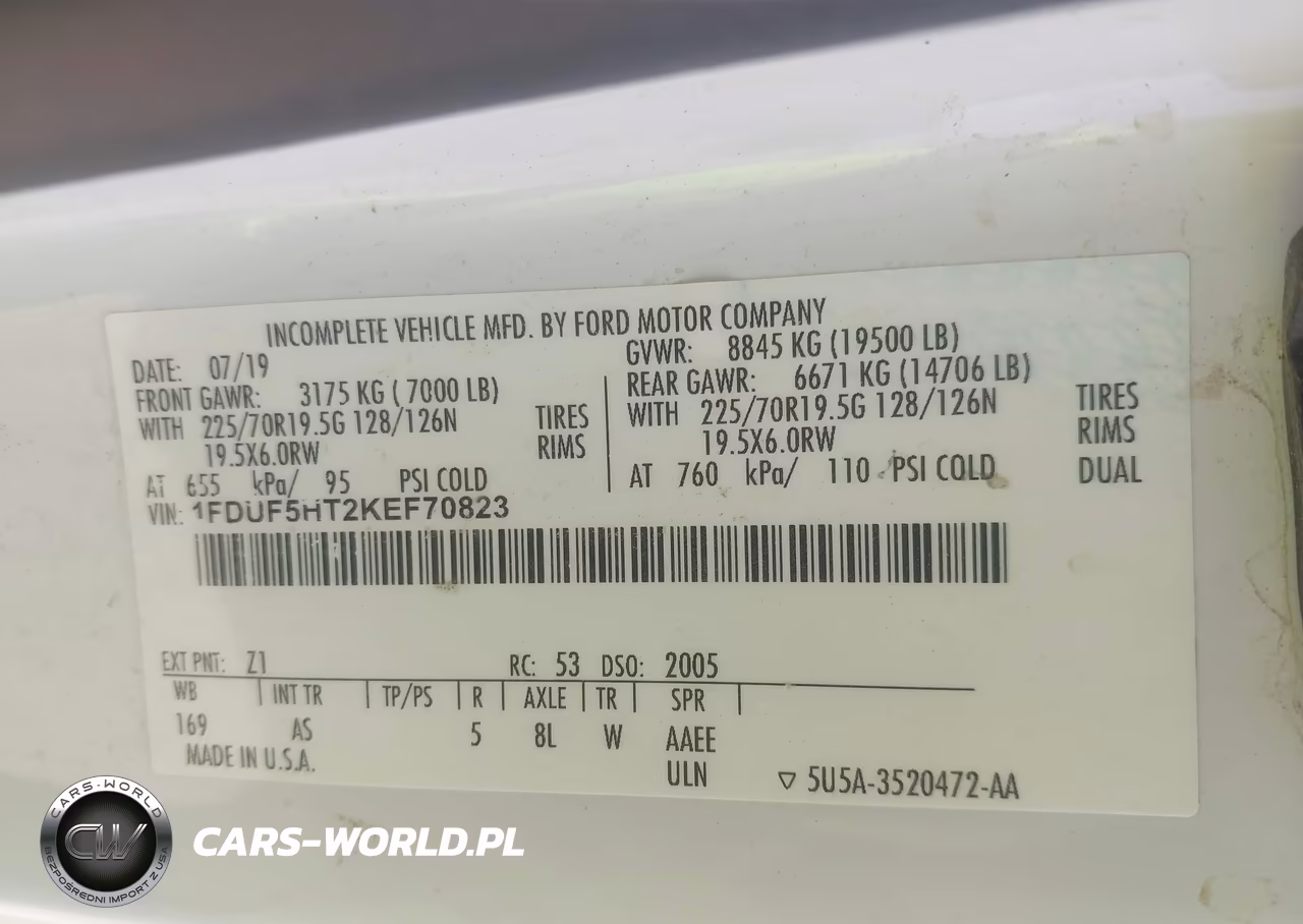 2019 Ford F-550 Chassis Xl VIN:1FDUF5HT2KEF70823 - 8