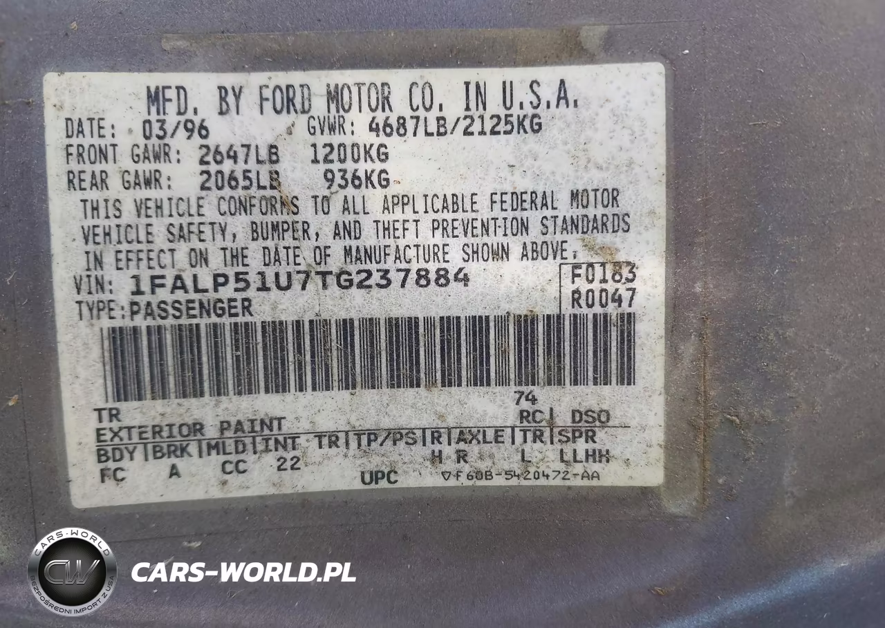 1996 Ford Taurus G VIN:1FALP51U7TG237884 - 9