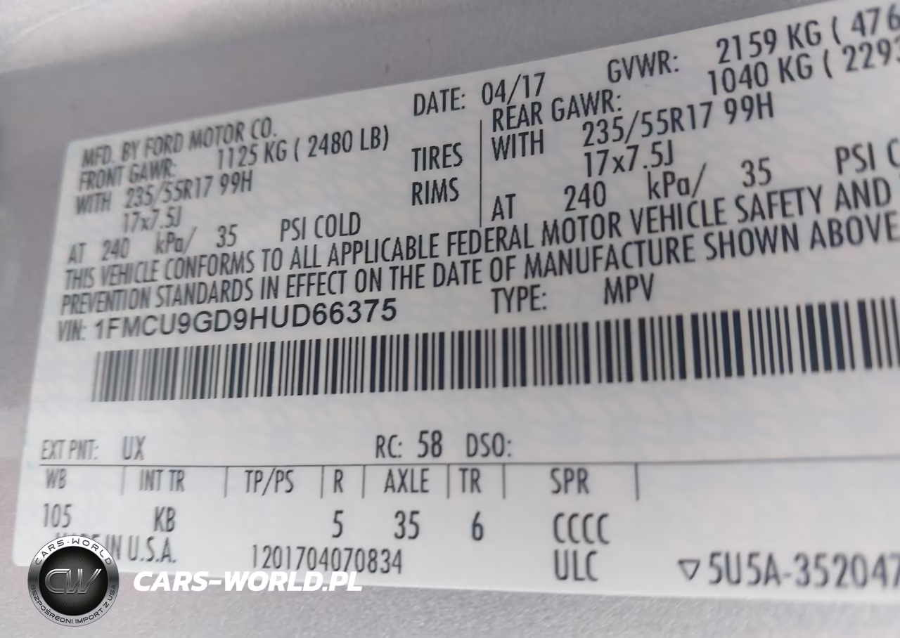 2017 Ford Escape Se VIN:1FMCU9GD9HUD66375 - 9