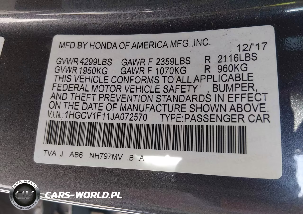 2018 Honda Accord Lx VIN:1HGCV1F11JA072570 - 9
