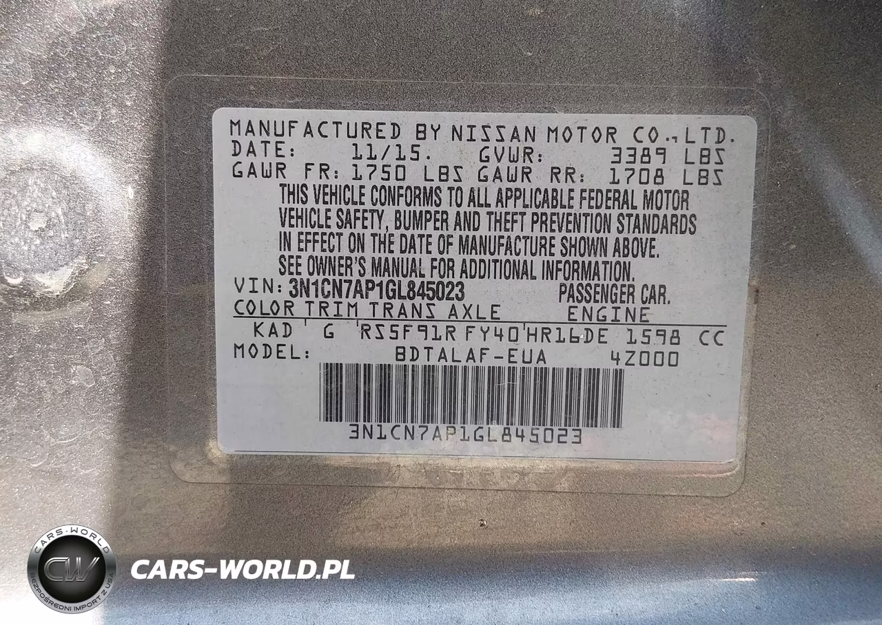 2016 Nissan Versa 1.6 S VIN:3N1CN7AP1GL845023 - 9