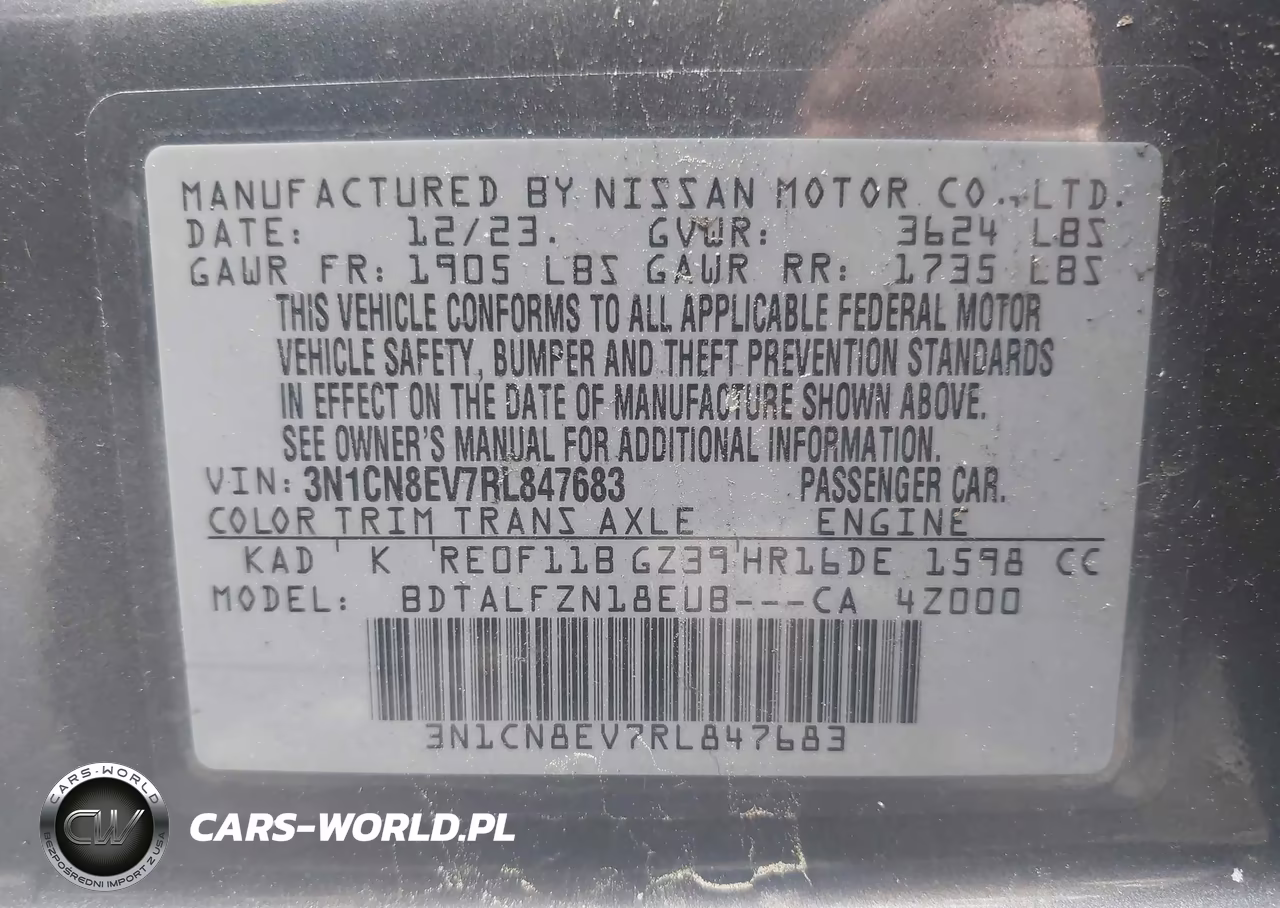 2024 Nissan Versa 1.6 Sv VIN:3N1CN8EV7RL847683 - 9