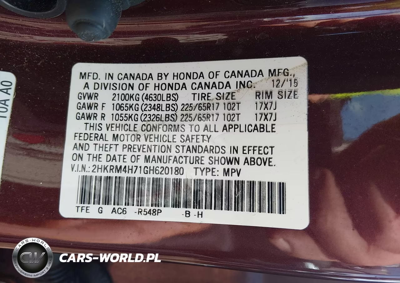 2016 Honda Cr-V Ex-L VIN:2HKRM4H71GH620180 - 9
