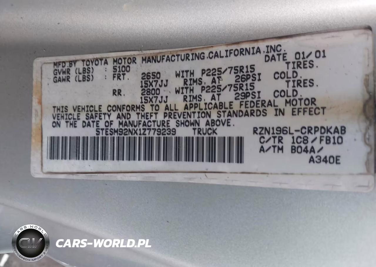 2001 Toyota Tacoma Prerunner VIN:5TESM92NX1Z779239 - 9
