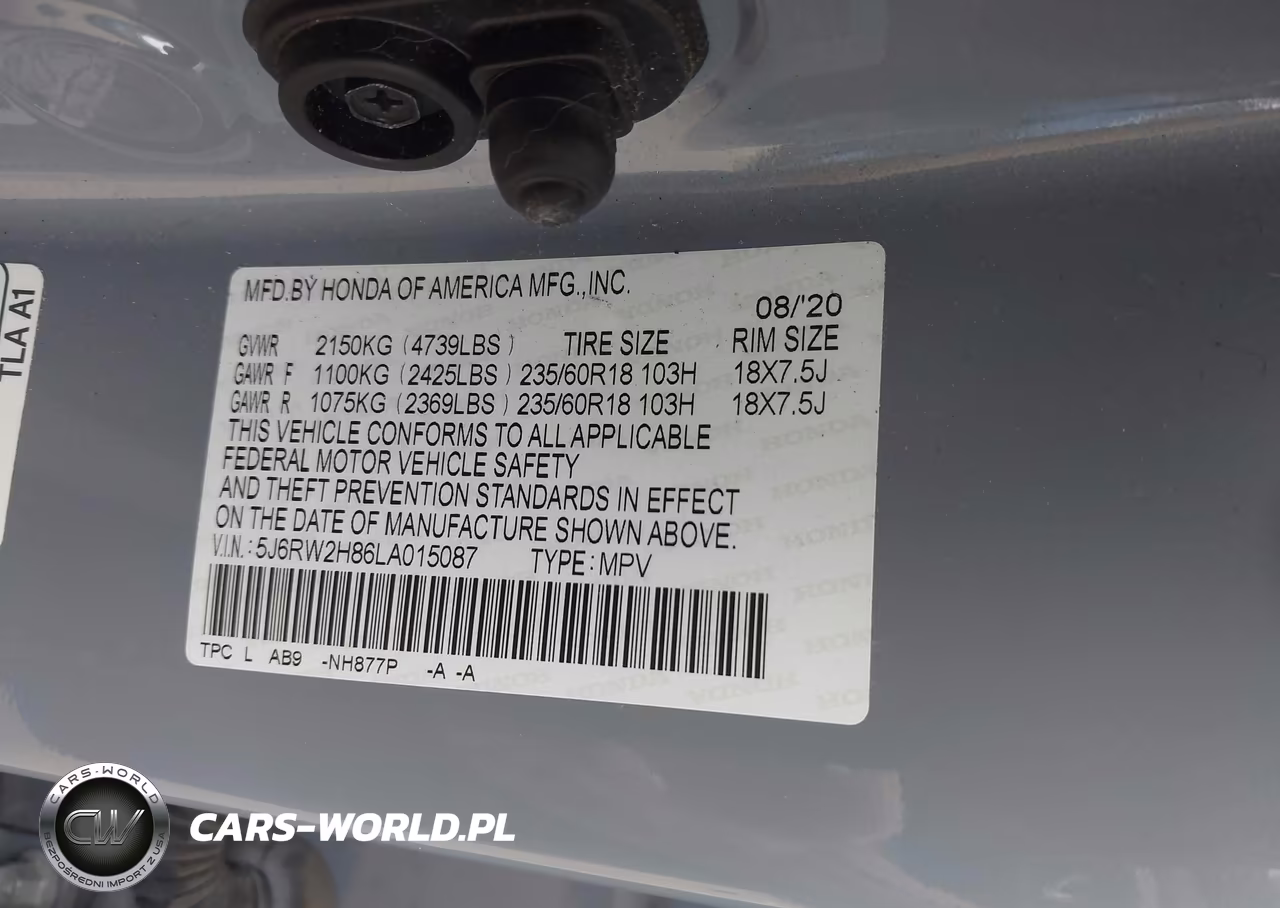 2020 Honda Cr-V Awd Ex-L VIN:5J6RW2H86LA015087 - 9