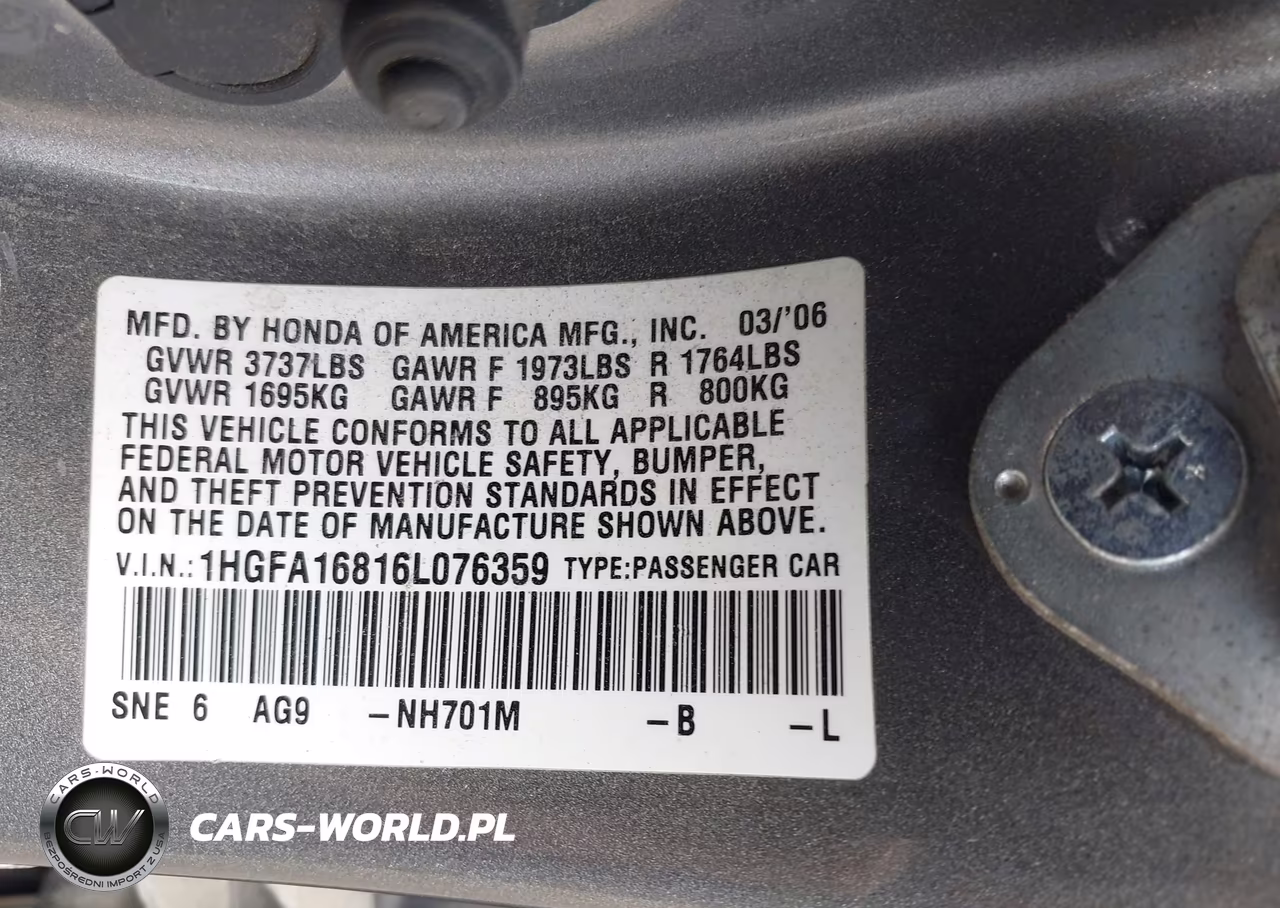 2006 Honda Civic Ex VIN:1HGFA16816L076359 - 9