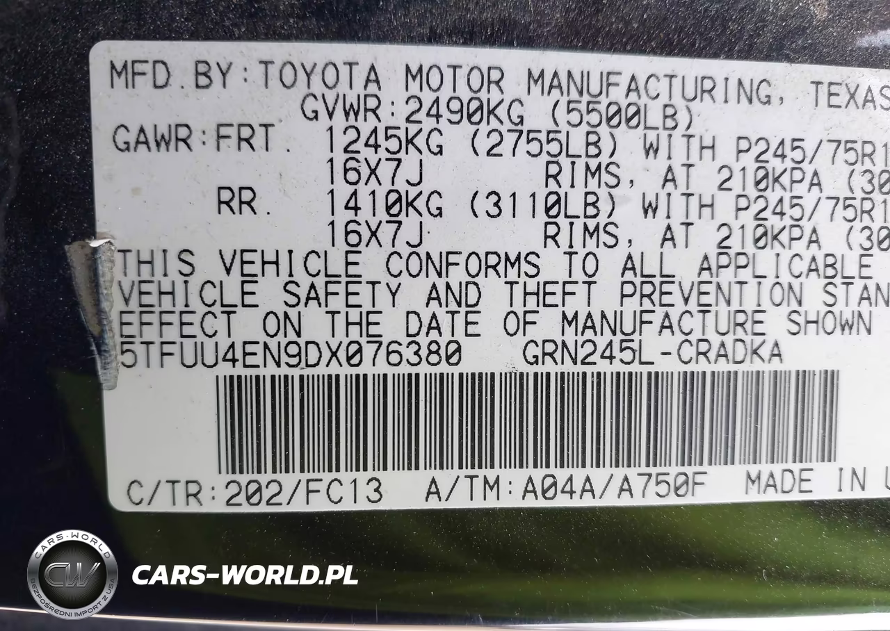 2013 Toyota Tacoma Base V6 VIN:5TFUU4EN9DX076380 - 9