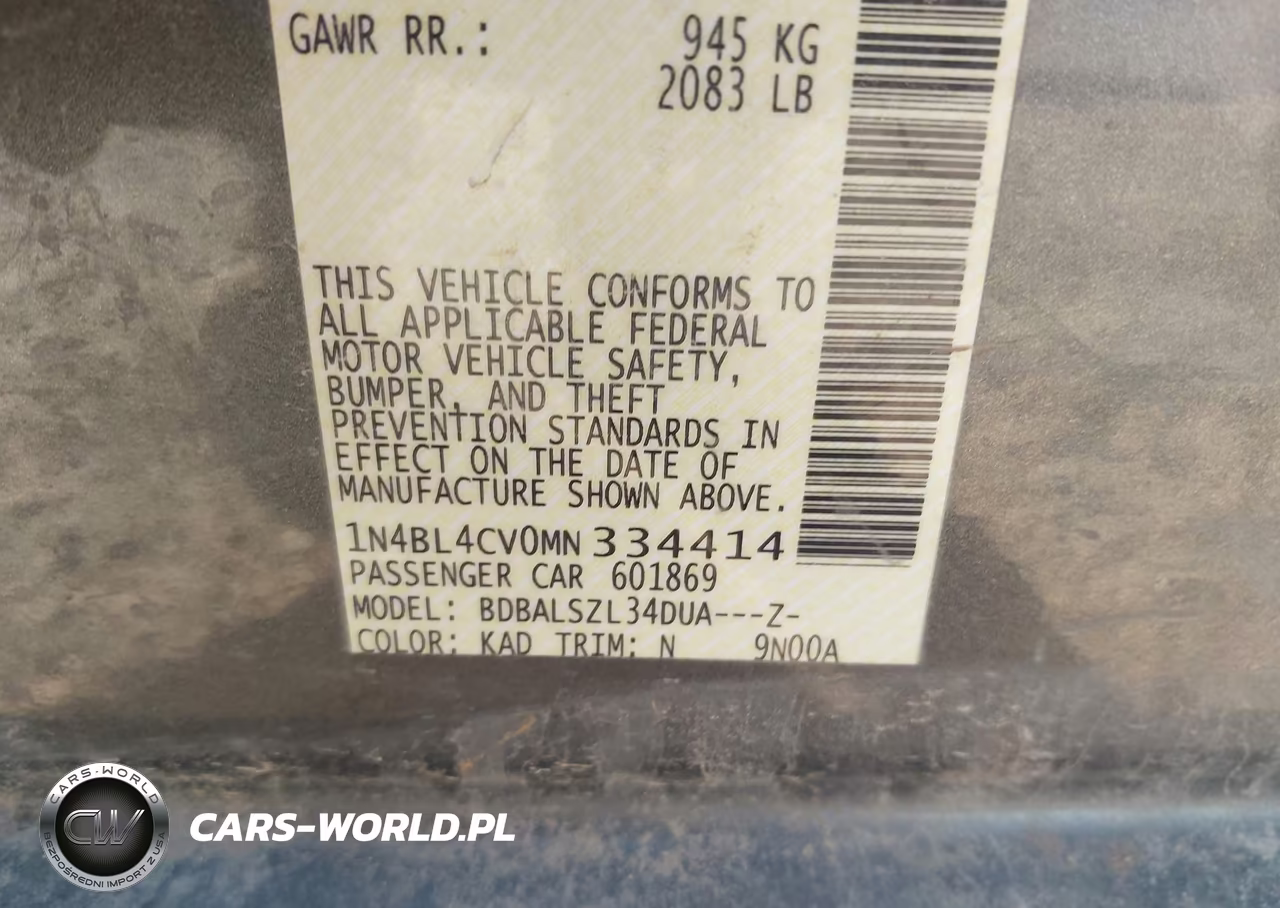 2021 Nissan Altima Sr Fwd VIN:1N4BL4CV0MN334414 - 9