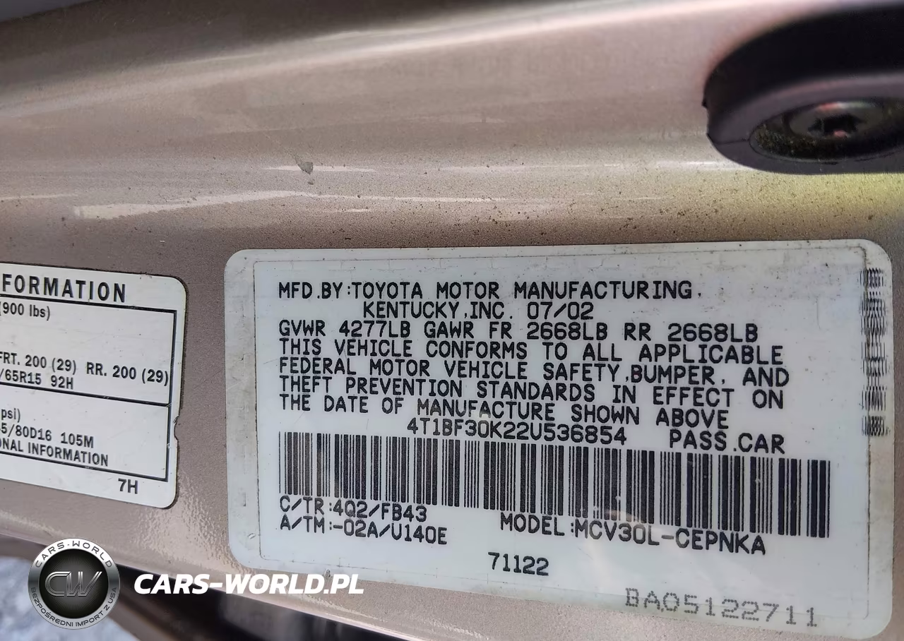 2002 Toyota Camry Le VIN:4T1BF30K22U536854 - 9