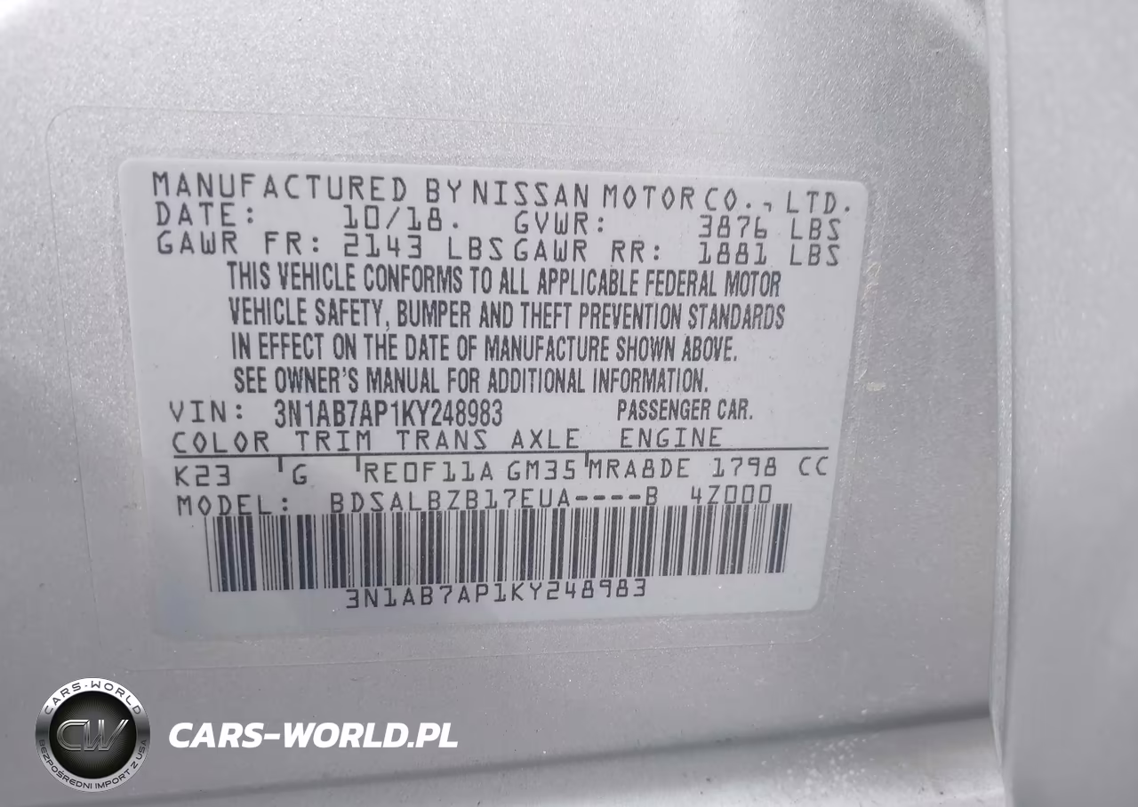 2019 Nissan Sentra S VIN:3N1AB7AP1KY248983 - 9