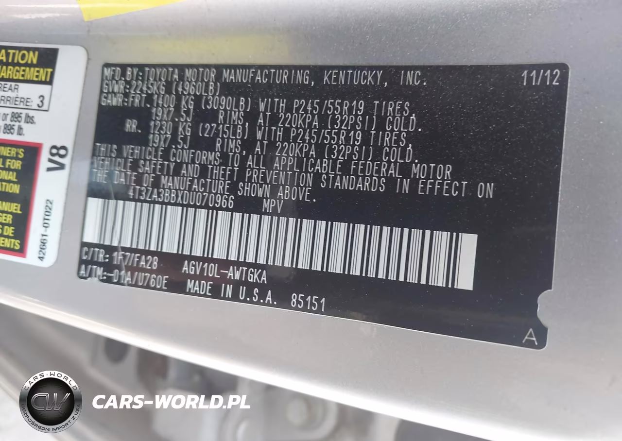 2013 Toyota Venza Le VIN:4T3ZA3BBXDU070966 - 9