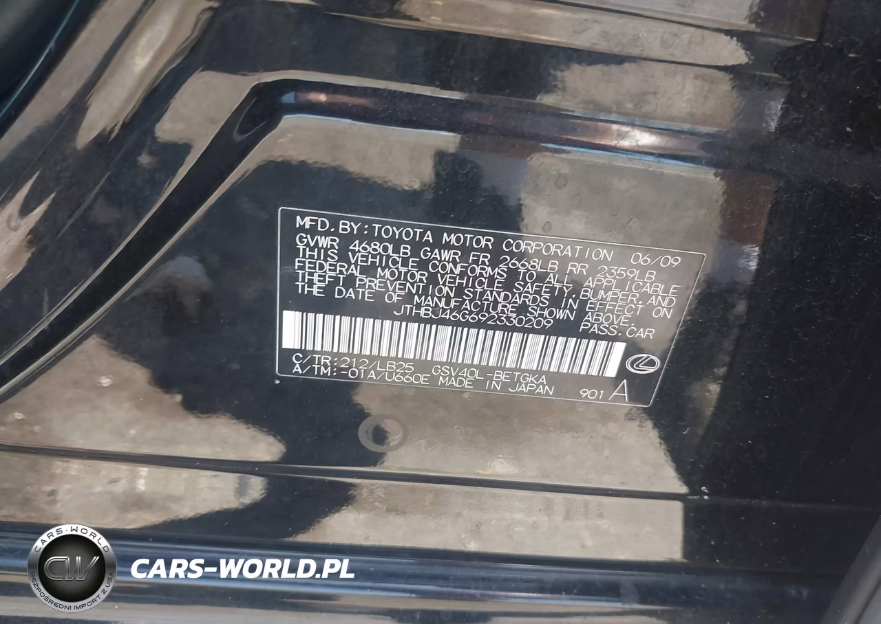 2009 Lexus Es 350 VIN:JTHBJ46G692330209 - 9