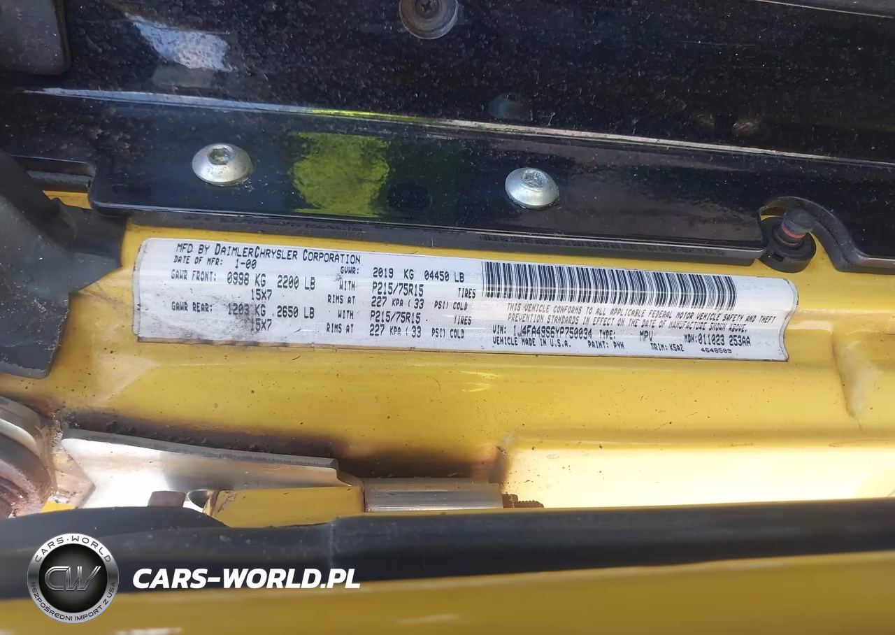 2000 Jeep Wrangler Sport VIN:1J4FA49S6YP750034 - 9
